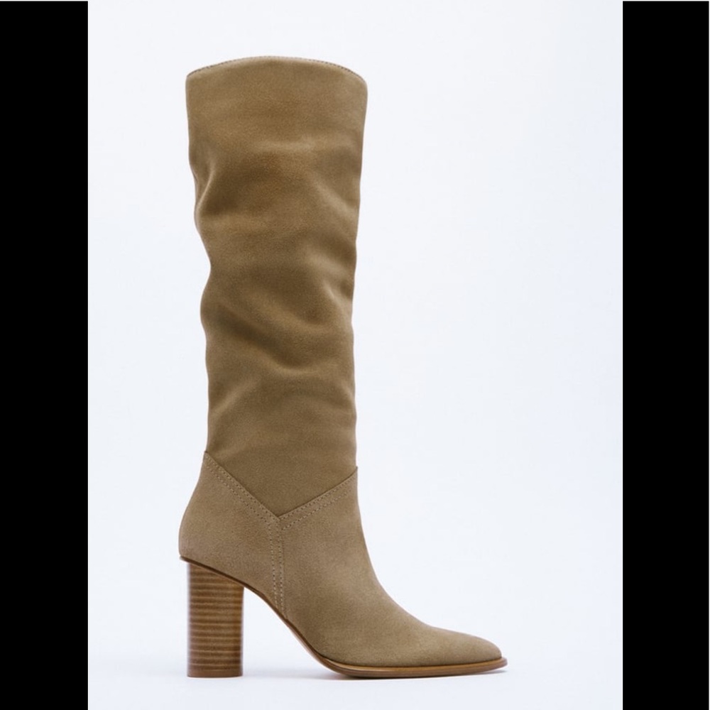 Zara heeled suede knee high boots - Picture 2 of 6